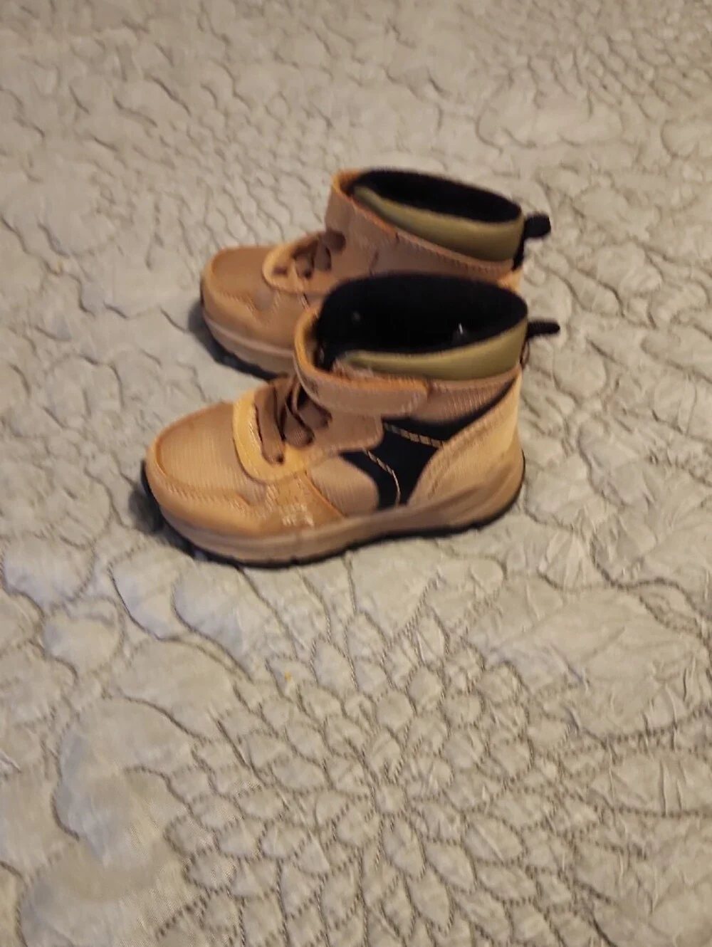 OshKosh B'gosh Tan and Black Kids Lace-Up Boots with Hook Strap